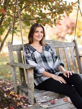 Angie Embroidered Plaid Flannel Peasant Top/Small